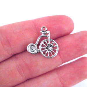 5 10 or 20 Silver Plated 18mm Bicycle Charms, Bike Pendants, Pennyfarthing pick your amount, D79
