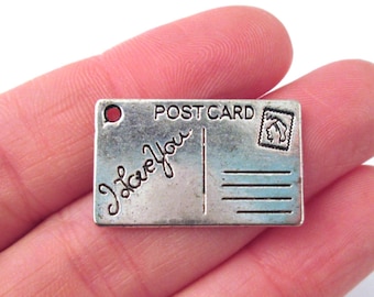 25mm or One Inch Antique Silver Postcard Charms, 16x25mm Travel Love Note Pendants, A339