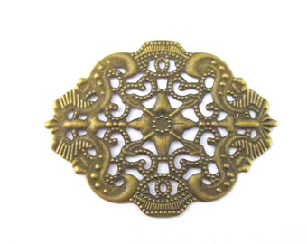 Beautiful antique brass filigree stampings 34x44mm, pick your amount, B33