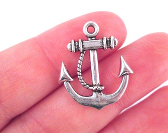 8 silver plated anchor pendants, 23mm nautical charms, D112