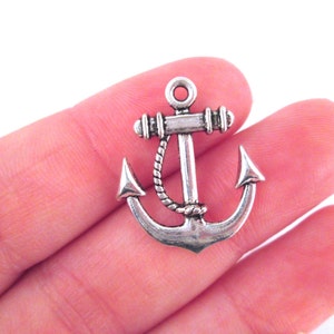 8 silver plated anchor pendants, nautical charms, D112