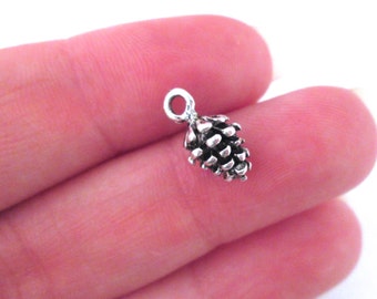 20 Silver Plated Pine Cone Charm, D26