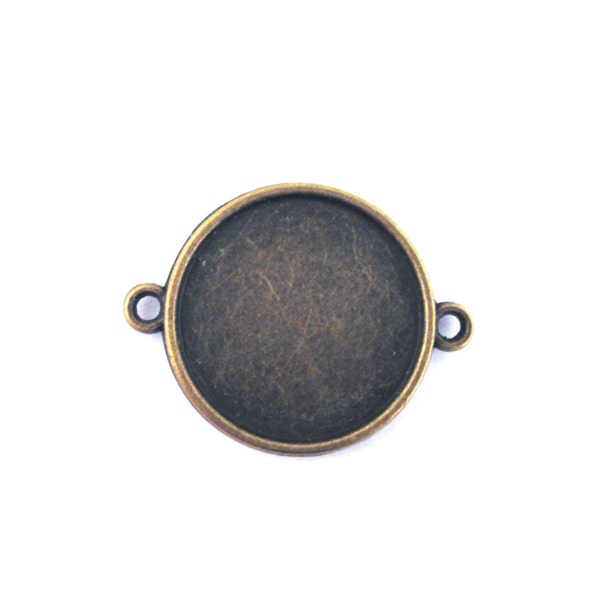 Double sided 20mm round pendant tray connector, lovely  brass plated, 2 sided blank settings B86