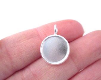 10 Silver 12mm round bezel settings charm pendants B162