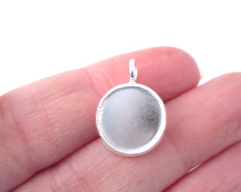 10 Silver 12mm round bezel flat tray charm settings, pendants blank bases B162