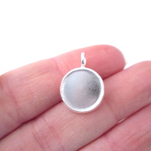 10 Silver 12mm round bezel flat tray charm settings, pendants blank bases B162