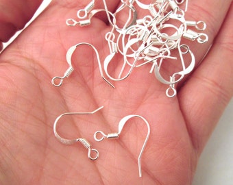 50 fish hook ear wires earrings, silver plated, (25 pairs) C214