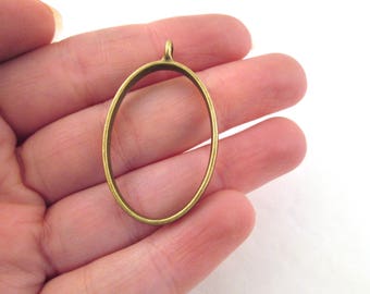 3 Brass Plated Oval Open Bezel Pendant, Bronze Oval Charm Blank Bases, Uv Resin Pressed Flower Supplies F165a