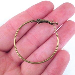 May include: A pair of simple, gold-toned hoop earrings with a hinged clasp.