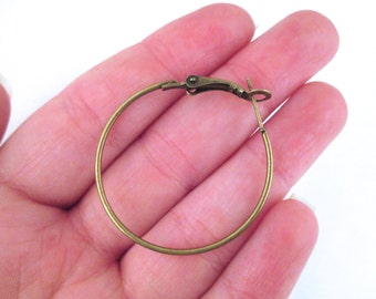 6 pair 12 pieces round 35mm antique brass hoop earrings with a spring clasp, bronze ear findings C119