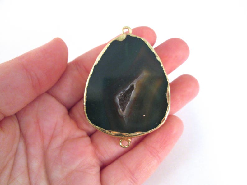 Green Druzy Agate Connector Pendants Gold Plated A334 D