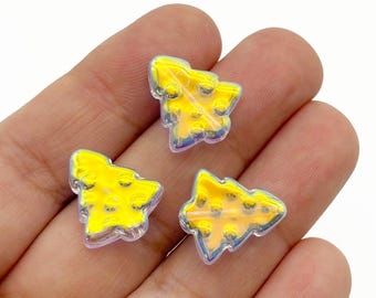 10 Ab Gold Coated Clear Glass Christmas Tree Beads, 16mm Xmas Beading Supply H471