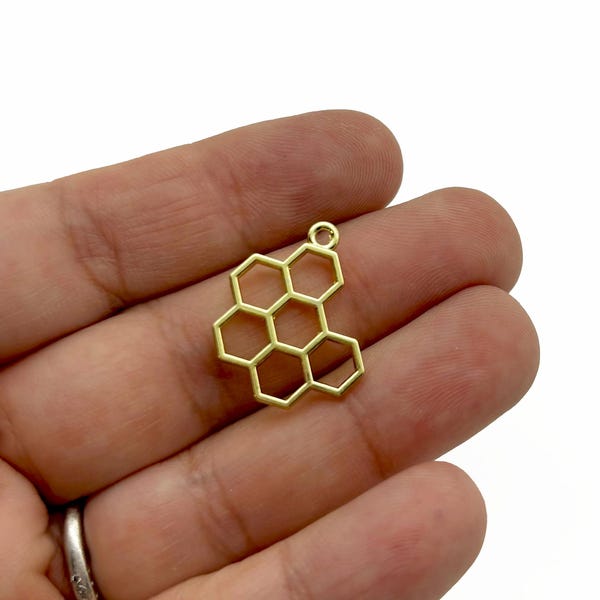 4 Light Gold Plated Honeycomb Connector Charm, 21mm Open Bezel Honey Comb Connecter Pendants A37