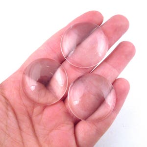 Ten Destash B Grade 30mm Round Clear Glass Flatbacked Cabochons, magnifying domed flat backed cabs