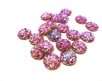 10 Flat Backed 10mm Red Resin Druzy Cabochons, Flatbacked Acrylic Fake Drusy H52