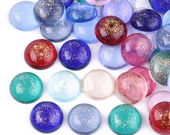 20 cabujones redondos de resina plana de 12 mm con purpurina multicolor, cabujones de plástico acrílico de base plana, U3