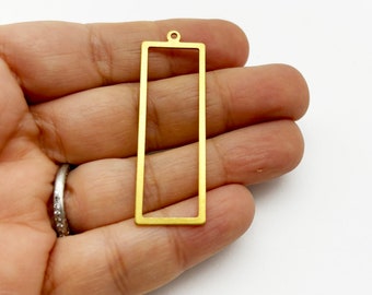 4 Raw Brass 46mm Rectangle Charms, Open Bezel Rectangular Pendant, Diy Resin or Pressed Flower Frames F68b
