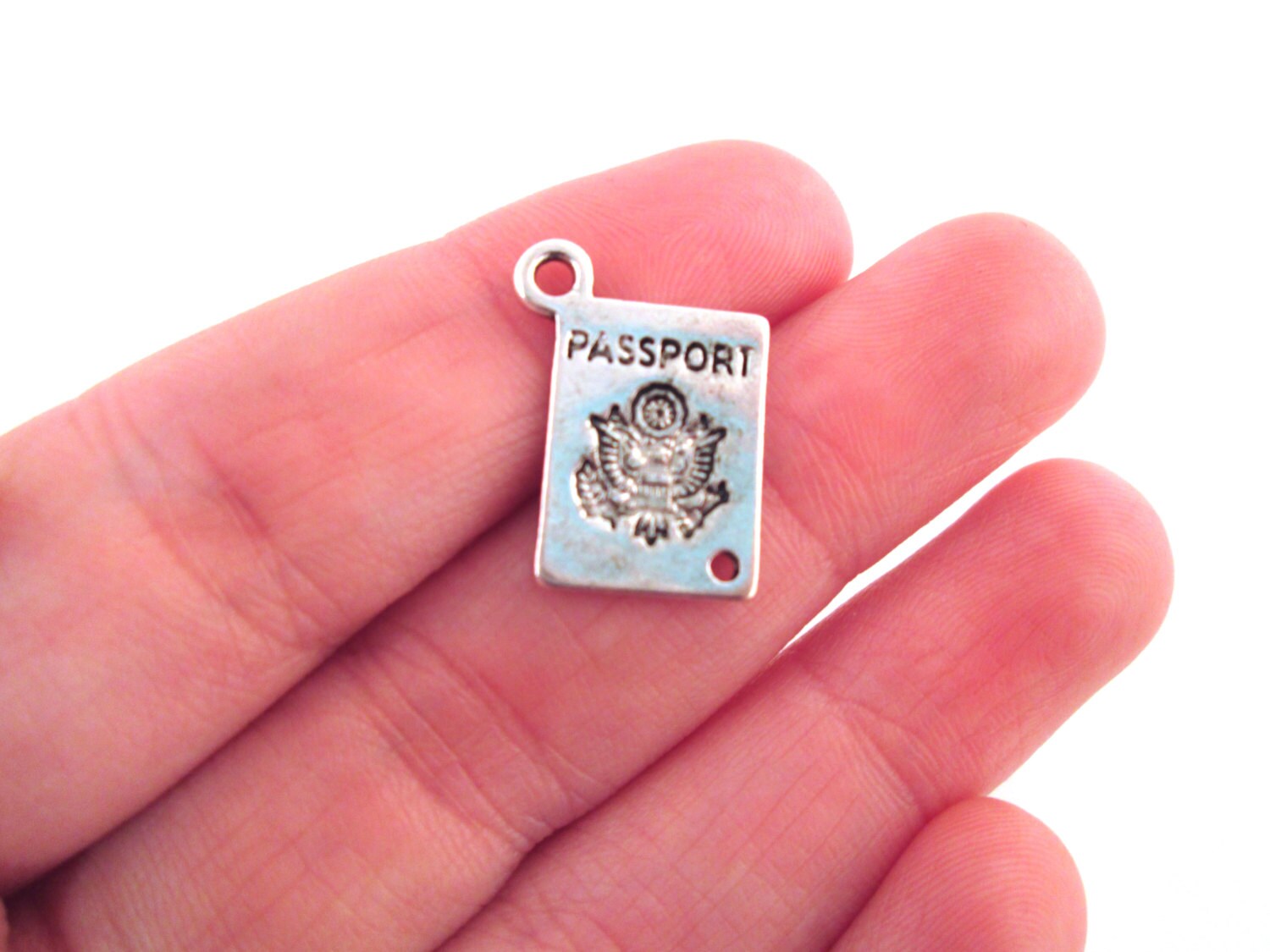 Antique Silver Plated 16mm Passport Travel Connecter Charms