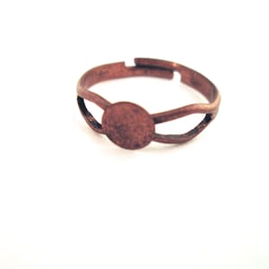 Antique Red Copper plated round 6mm adjustable ring blank bases with a glue on pad, pick your amount A272