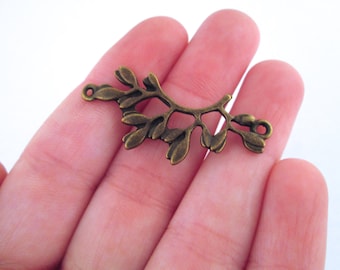 Antique brass flower leaf and branch connector pendants, connecter charmspick your amount, D28