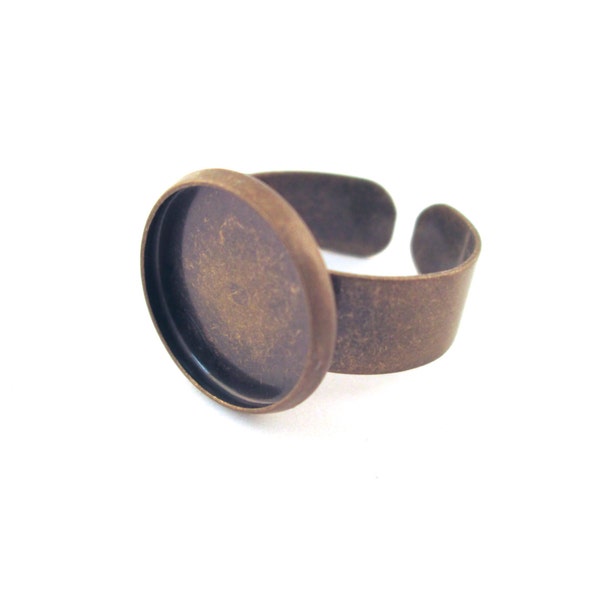 14mm brass plated round bezel ring blanks with an open adjustable cuff back, bronze ring bases A94