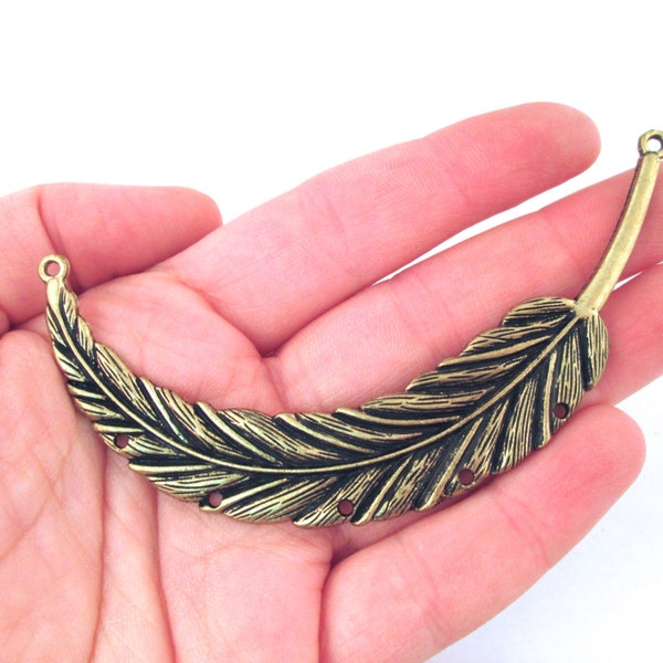 Brass feather connector pendant, pick your amount, D238