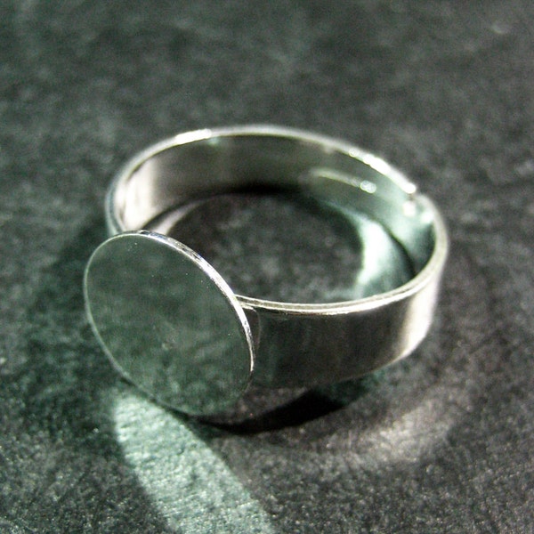 Silver plated 10mm ring base, wide band adjustable blanks, pick your amount, A78