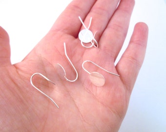 8mm Round Silver Plated Earring Blank Hooks, Diy Glue On Base Ear Findings, pick your amount, C65