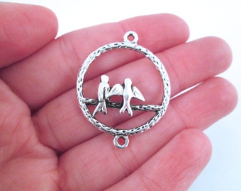 8 Silver bird hoop connector pendants, connecter charms D230