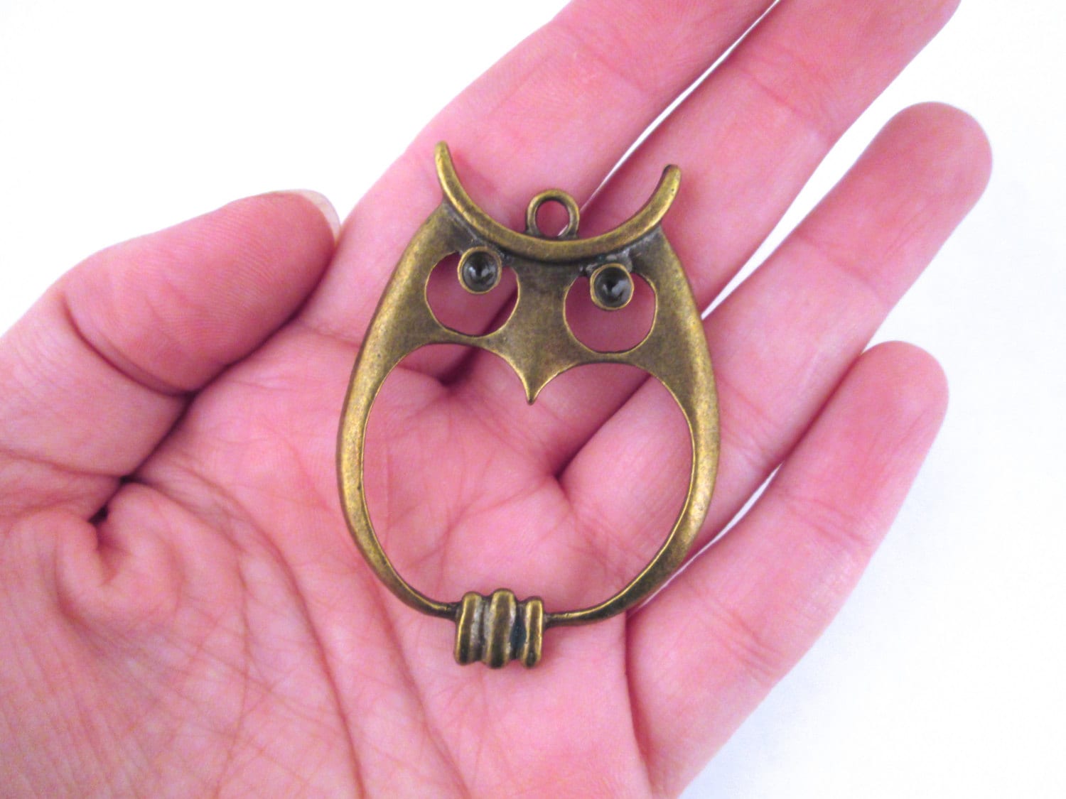 Small Brass Owl On Branch Charm - Oxidized Finish Jewelry Finding For Necklaces, Earrings, Brooches