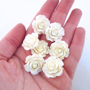 10 weiße 20 mm rosa Cabochons mit flacher Rückseite aus Kunststoff, Blumen