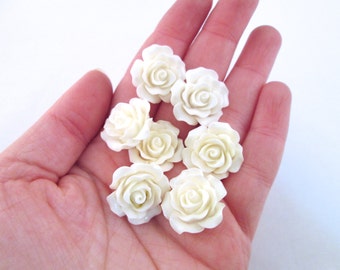 10 white 20mm rose resin cabochons, beautiful flower cabs