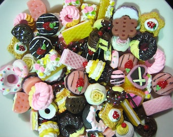 50pc assorted mix of decoden cabochons, minature sweets kawaii pastry cabochons