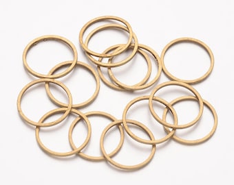 50 Raw Brass 14mm Circle Connector Charms, Bronze Round Linking Ring Connecter Pendants Links, F119