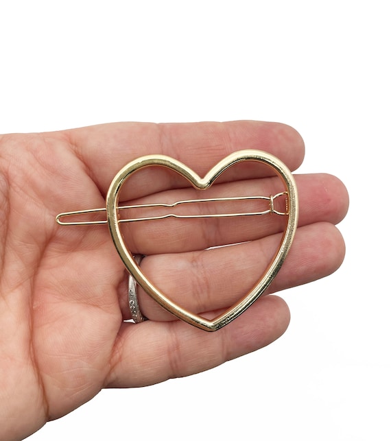 Two Large Gold Tone Heart Har Clip Blanks, Uv Resin Hollow