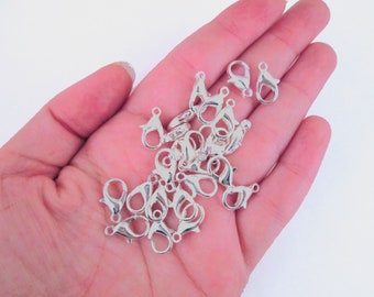 20 Silver Tone 14mm Lobster Claw Clasps, Necklace and Jewelry Findings C33