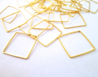 10 Gold Plated 20mm Square Connectors, Gold Square Linking Charm Pendants, F214