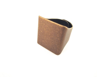 10 unisex brass plated ring bases, 20mm square adjustable rings 262A