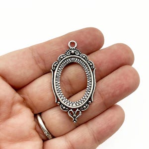 Six Silver Plated 18x25mm Oval Filigree Pendant Settings, Blank Base Tray Charms B147