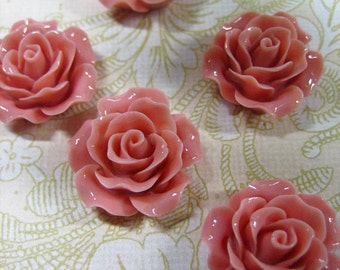 10 coral 20mm rose resin cabochons, beautiful flower cabs