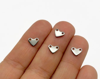 10 Heart Stainless Steel Stamping Connecter Tag, 6x7mm Pendant Charm A31