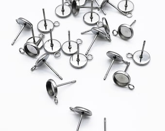 5 Pair Round 6mm Stainless Steel Blank Base Bezel Stud Earrings with Loops, Connecter Ear Finding Supplies, Connectors L273