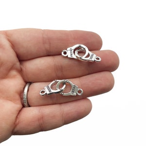 6 Pair Interlocking Movable Silver Plated Handcuff Pendant Connecters, Charm Connectors A83