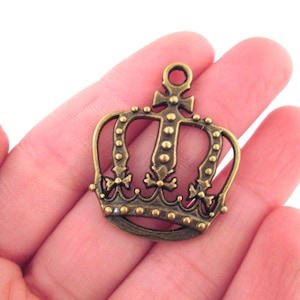 Brass crown pendants 34x28mm, Pick your amount, D74