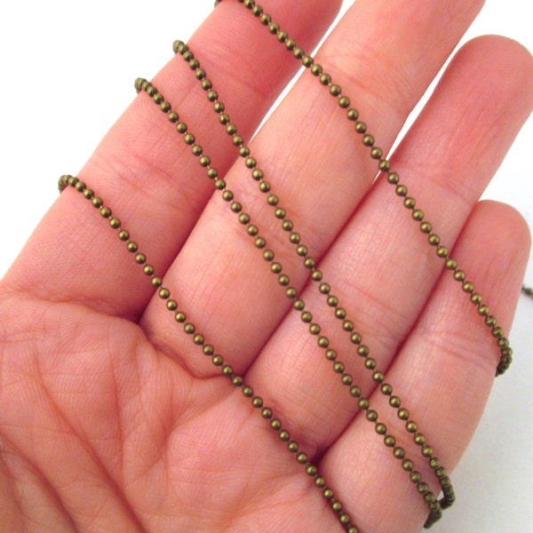 1, 5 or 10 Brass plated 24 inch ball chain necklaces, 1.5mm Pick your amount