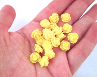 10mm Flatbacked Yellow Rose Cabochons, Flat Backed Plastic Floral Cabs, Pick Your Amount