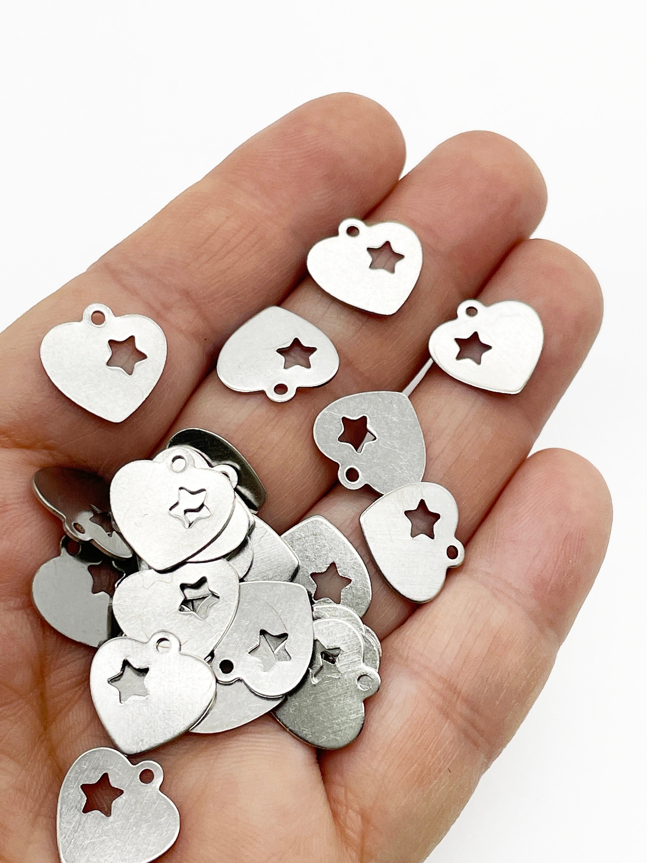 20 Stainless Steel 13mm Heart Stamping Tag, Heart Charms Pendants A2