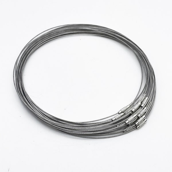 5 stainless steel wire necklaces, 17.5 inch choker with ridged screw clasps, perfect for scrabble tiles, etc..