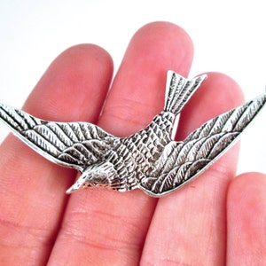 3 huge sparrow bird pendant connecter charms, silver plated connector, D239