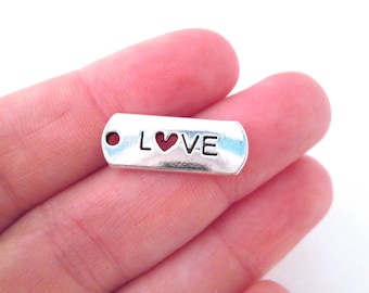 10 Silver Plated Love Tag Pendants, 20mm Charms A132